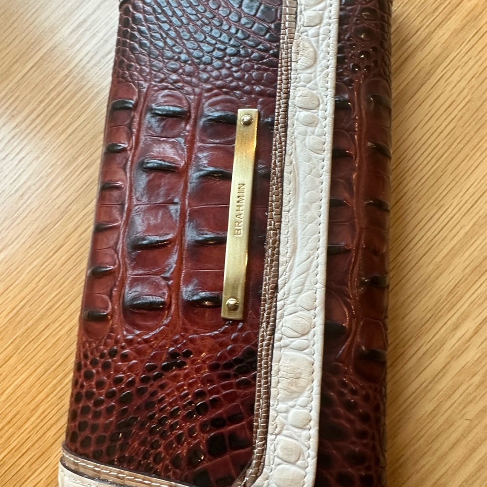 Brahmin Burgundy and Beige Crocodile Embossed Clutch wallet NWOT